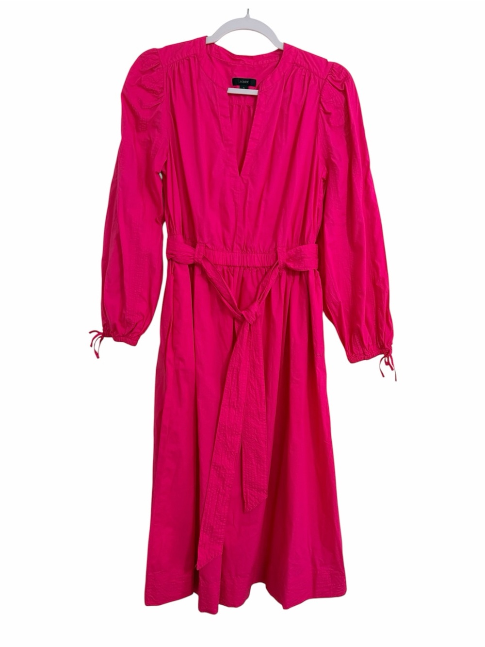 J. Crew Hot Pink V-Neck Midi Dress